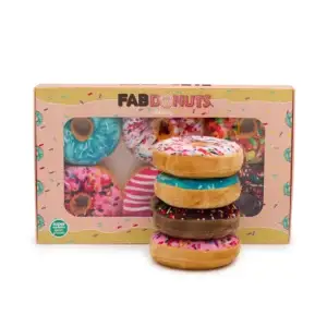 FabDonuts Box of Doughnuts Plush Squeaker Dog Toys – Set of 6