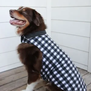 Reversible Fleece Lined Puffer Dog Coat – Black and White Plaid